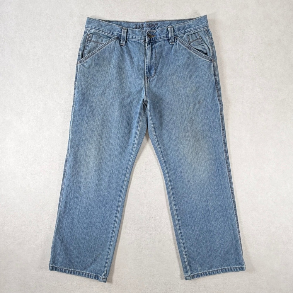 Old Navy Mens Loose Painter Jeans Light Wash Blue Carpenter Pants 34x28